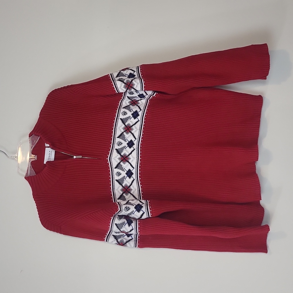 LIZ GOLF Red Cotton Ribbed Goft Tee 3/4 Zip Pullover Sweater